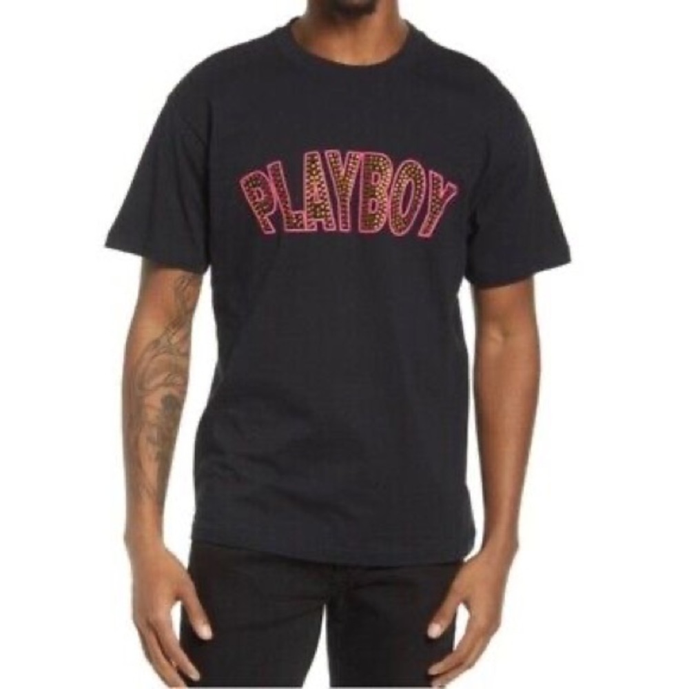 Playboy by PacSun NWT Rhinestone Logo Black Crewneck T-Shirt Mens Size Medium